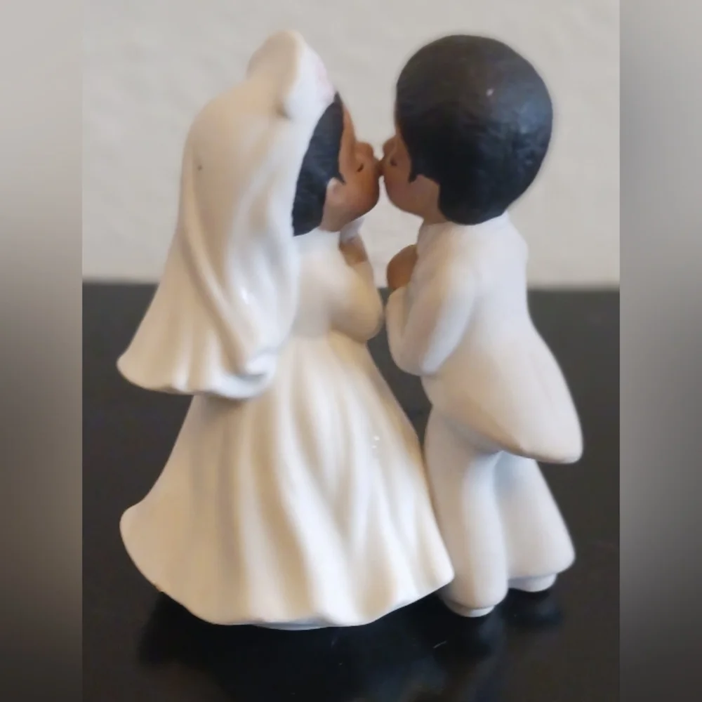 Lefton Bride Groom Black couple Figure Ceramic Cake Topper signed 1988